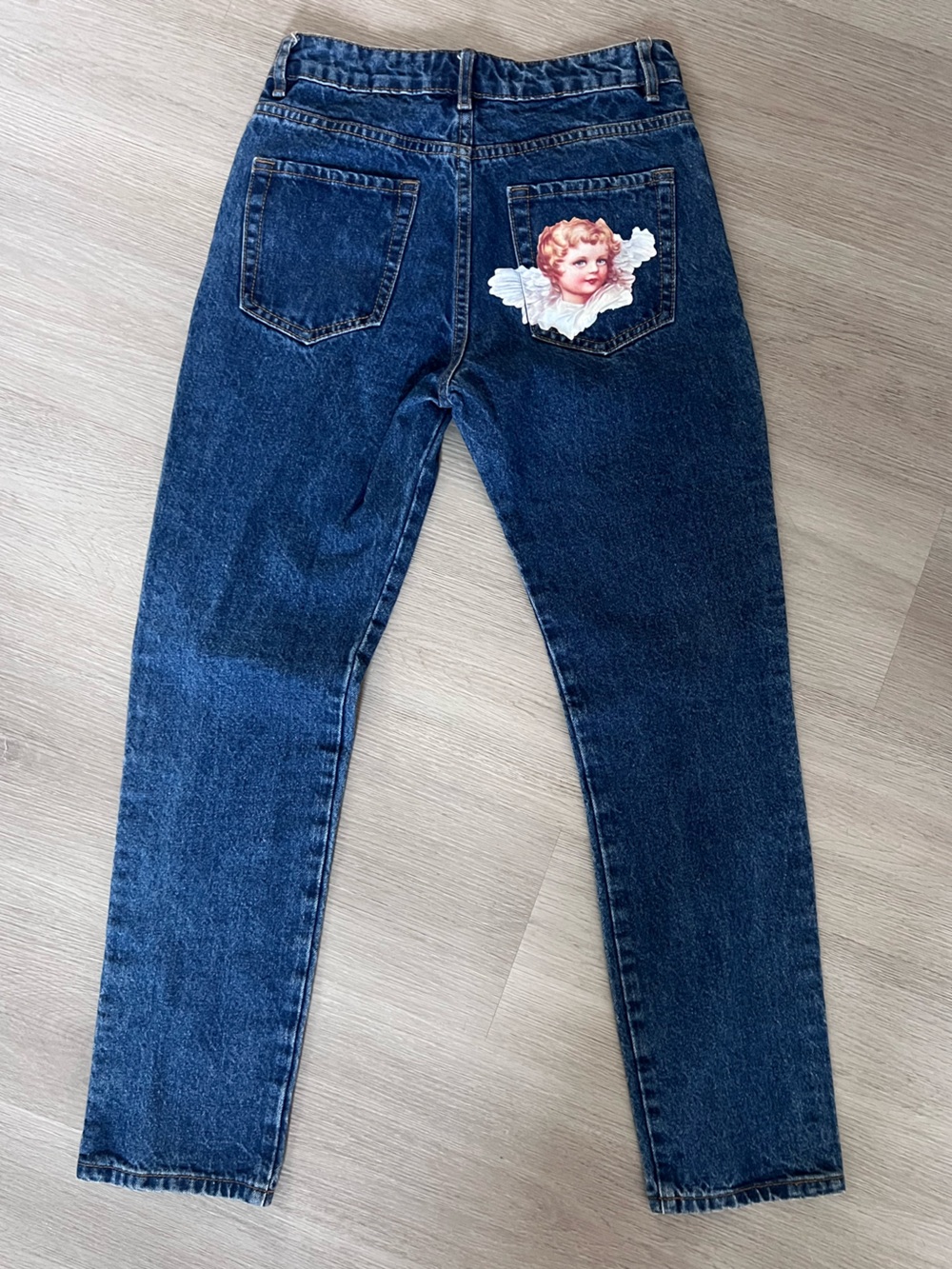 Adika Women’s Dark Blue High-Rise Jeans with Cherub Patch